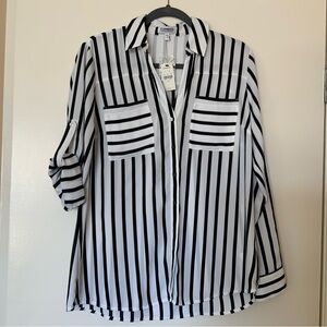 Express Women's Black and White Striped Button Down Shirt